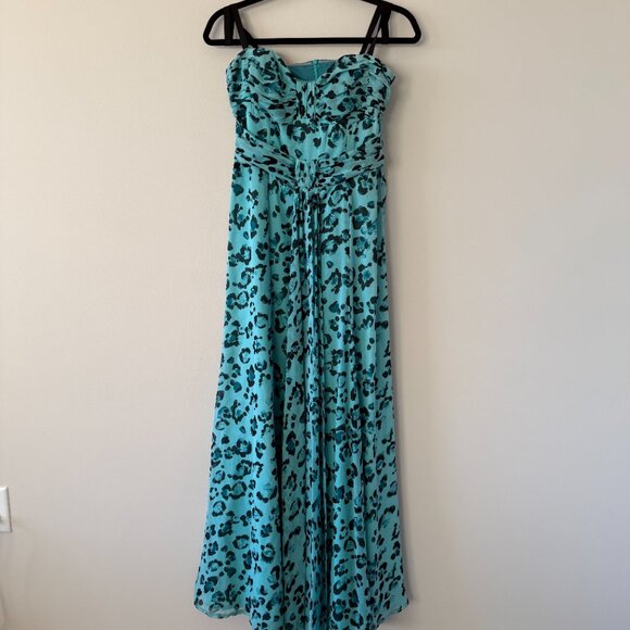 Nanette Lepore Strapless Leopard Gown in Turquoise and Black, Size 8 - Picture 4 of 7